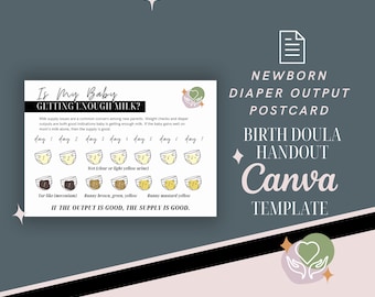 Breastfeeding & Diaper Output Tracker | Newborn Feeding Log | Doula Client Handout | Canva Template PDF
