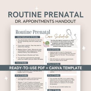 Folleto con el calendario de atención prenatal / Cronograma de citas y guía de visitas para el embarazo