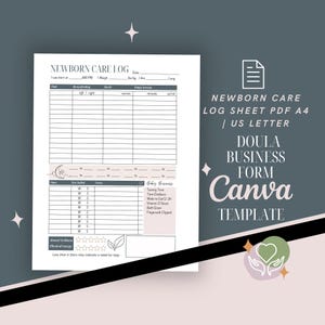 Logblad verzorging pasgeborenen | Babyvoeding, luier- en slaaptracker | Afdrukbaar Doula-client | Bewerkbare pdf-canvasjabloon