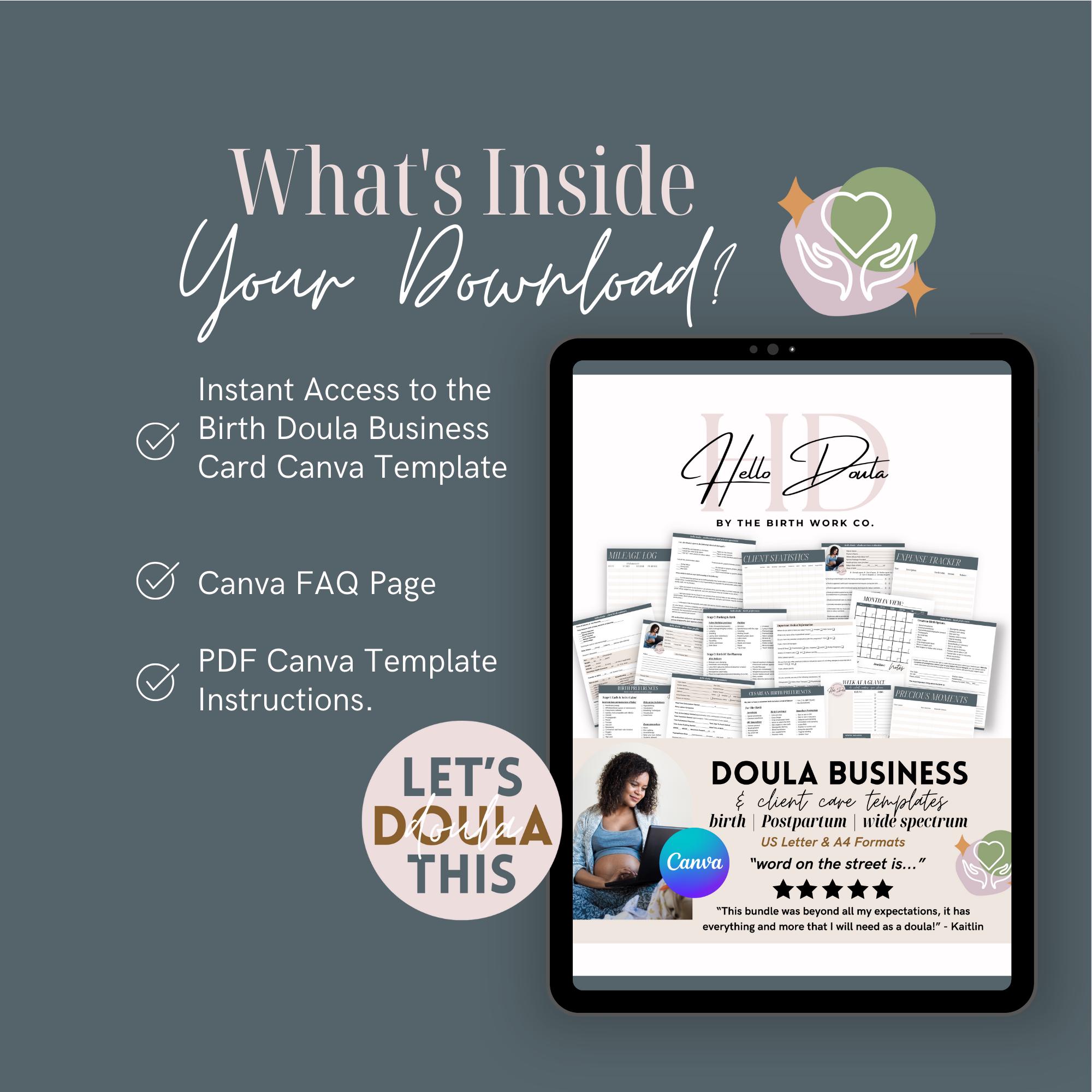 Doula Business Card Editable Canva Template | Professional Marketing ...