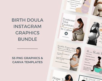 Plantillas de Instagram para doulas, paquete de redes sociales y publicaciones editables en Canva para doulas y asistentes de parto.