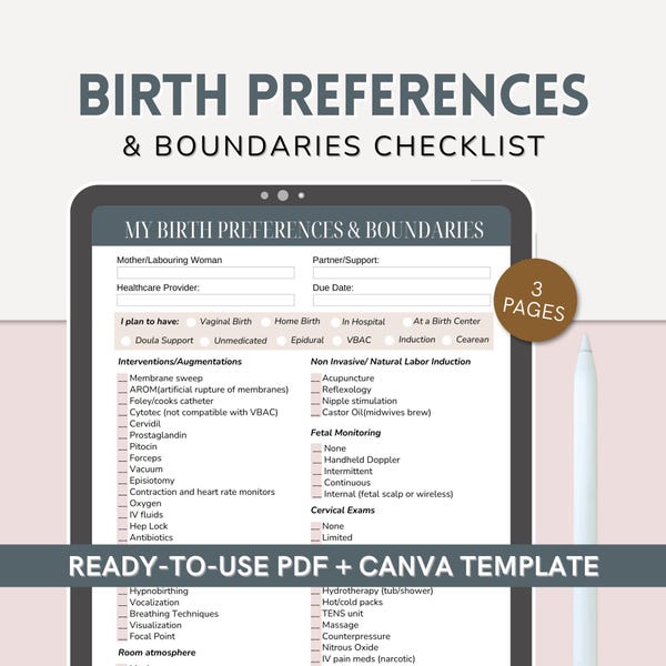 Birth Preferences and Boundaries Checklist | Clear Communication Tool for Informed Birth Choices