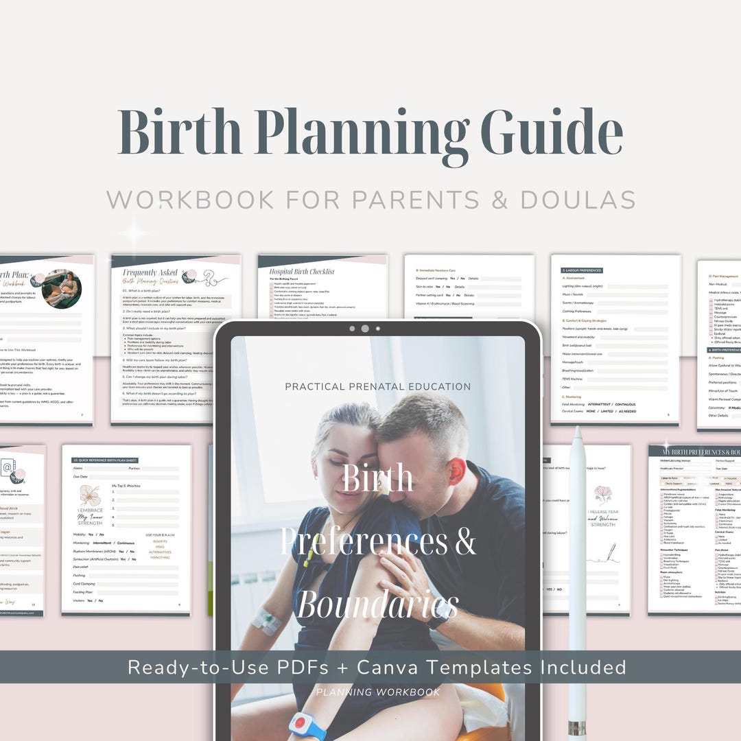 Birth Plan Workbook | Editable Labour, Cesarean & Postpartum Template ...