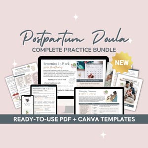 Postpartum Doula Complete Practice Bundle | Forms & Client Handouts | Intake, Contracts and Care Resource PDFs | Canva Templates for Doulas