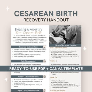 Cesarean Birth Recovery Handout | Gentle Healing Education & Editable Canva Template for Postpartum Support