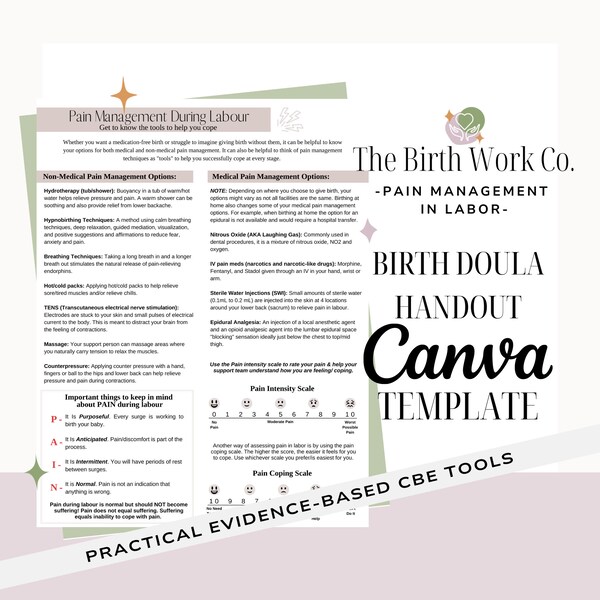 Labor/Labour Pain Management | Birth Doula Handout | Childbirth Education | Doula Templates