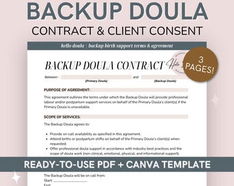 Backup Doula Contract Template | Canva Editable Agreement | Doula On-Call & Collaboration Form