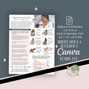 Przewodnik po przystawianiu i pozycjonowaniu do karmienia piersią | Pozycje do karmienia dla noworodków | Ulotka dla douli Szablon Canva | Pobierz plik PDF