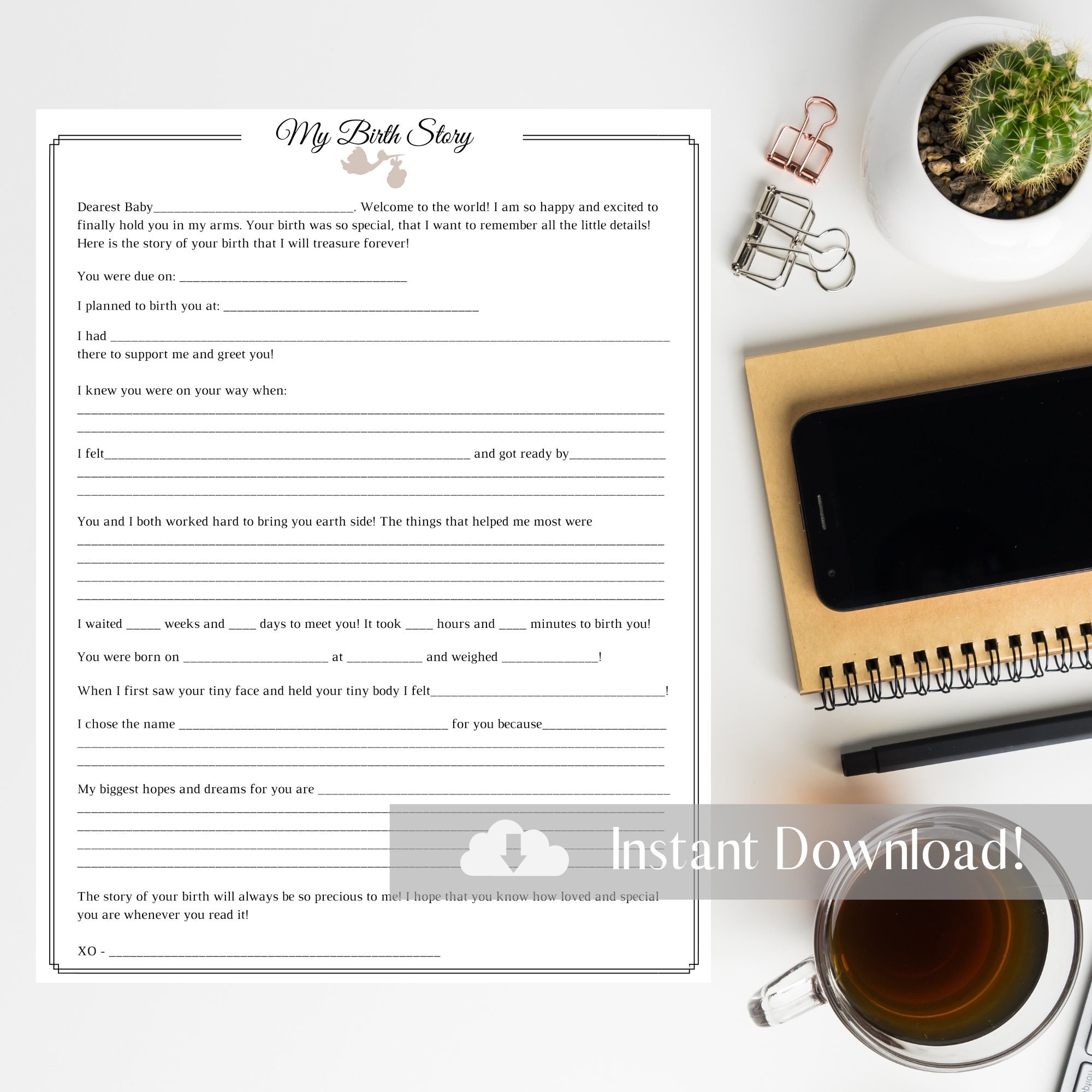 Birth Story Template Etsy