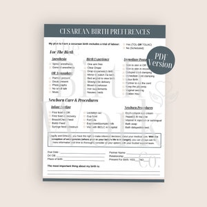 Cesarean Section Birth Planning Checklist Canva Template and Printable ...
