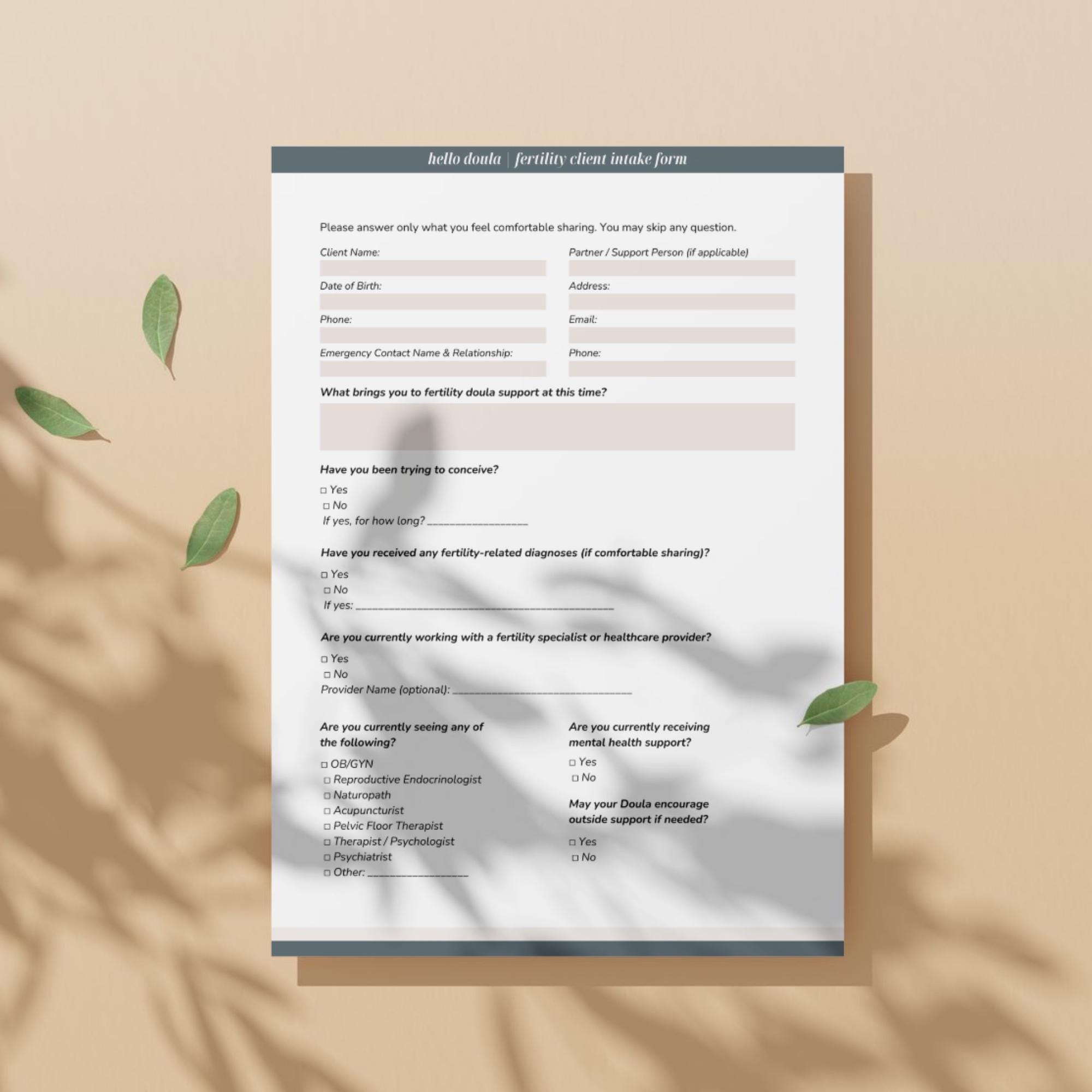 Fertility Doula Client Intake Forms | Editable Canva Intake Template ...