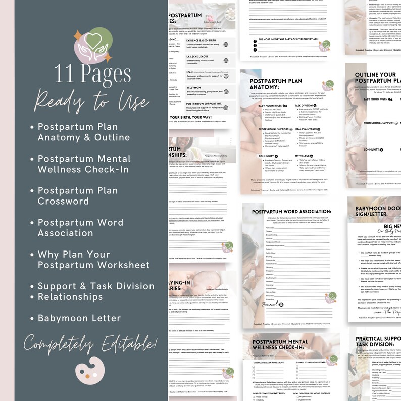 Postpartum Planning Worksheets - Canva Templates and Printable Pdfs for ...
