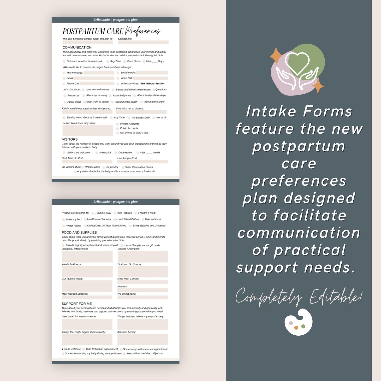 Postpartum Doula Contract & Intake Forms Bundle | Editable Canva ...