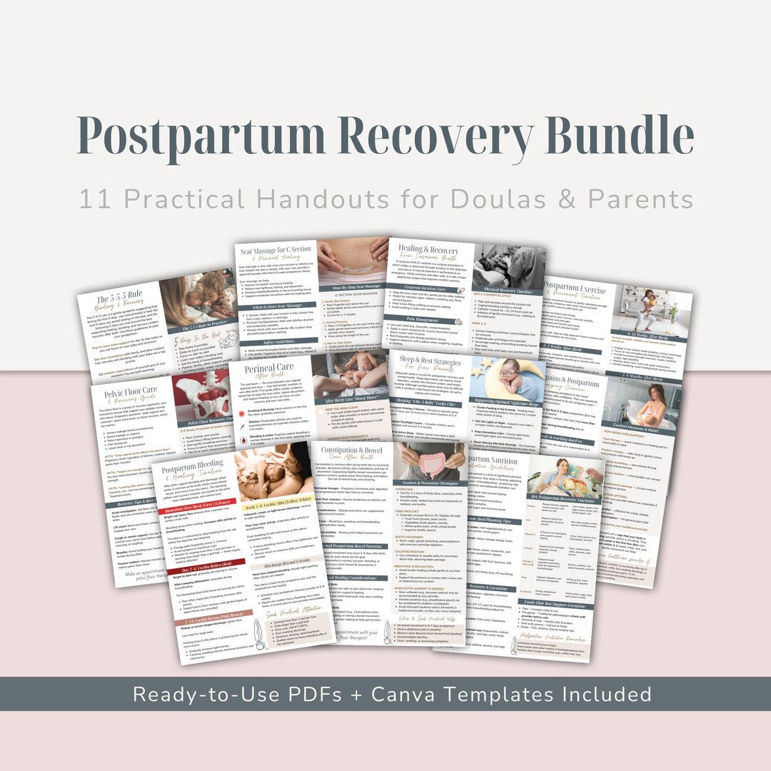 Postpartum Recovery Handouts Bundle | Editable Canva Templates for ...