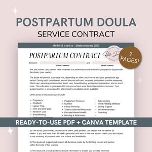 Postpartum Doula Contract | Editable Client Agreement Canva Template | Doula Business Form