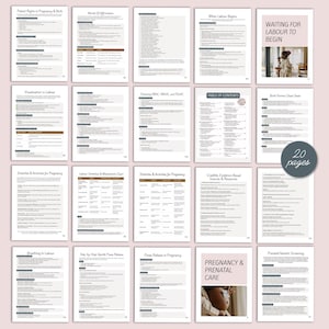 K&ouml;nnte beinhalten: Eine Sammlung von 20-seitigen Ratgebern zu Schwangerschaft und pr&auml;nataler Betreuung. Die Seiten zeigen Titel wie "Patientenrechte in Schwangerschaft und Geburt", "Visualisierung in der Wehen" und "Schwangerschaft & pr&auml;natale Betreuung". Die Ratgeber sind in sanften Farben gehalten.