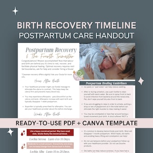 Postpartum Recovery Timeline | What to Expect After Birth | Canva Template & Printable Doula Handout