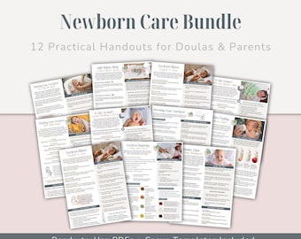 Neugeborenen Pflege Handouts Bundle | Bearbeitbare Baby Pflegeanleitungen für Doulas