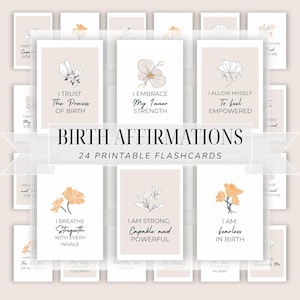 Tarjetas de afirmación del parto / Tarjetas imprimibles de ánimo para el parto / Regalo para clientes de doula / Plantilla editable de Canva en PDF