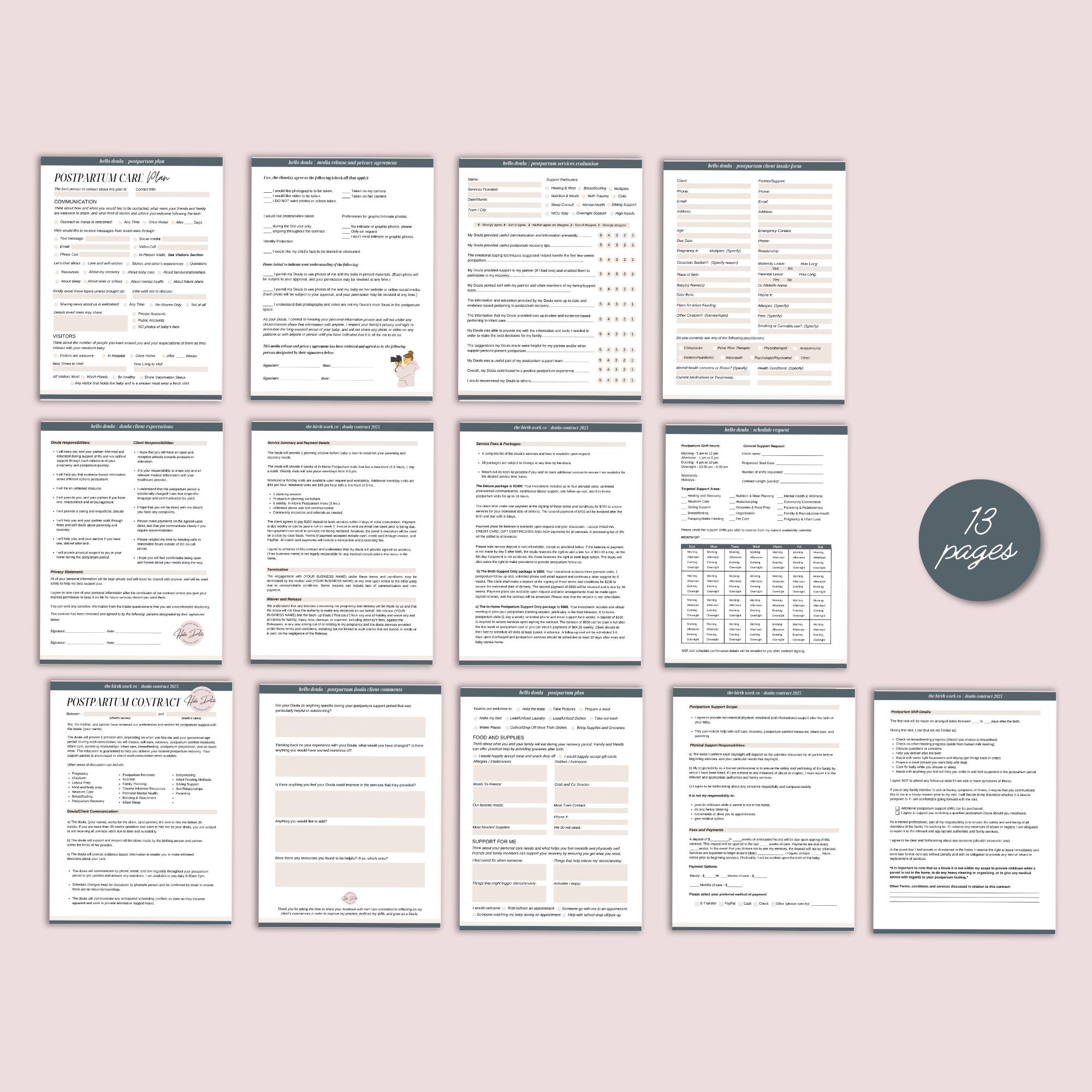 Postpartum Doula Contract & Intake Forms Bundle | Editable Canva ...