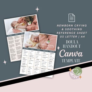Newborn Crying Reference Sheet | Baby Cry Meaning & Soothing Tips | Doula Printable | Canva Template PDF