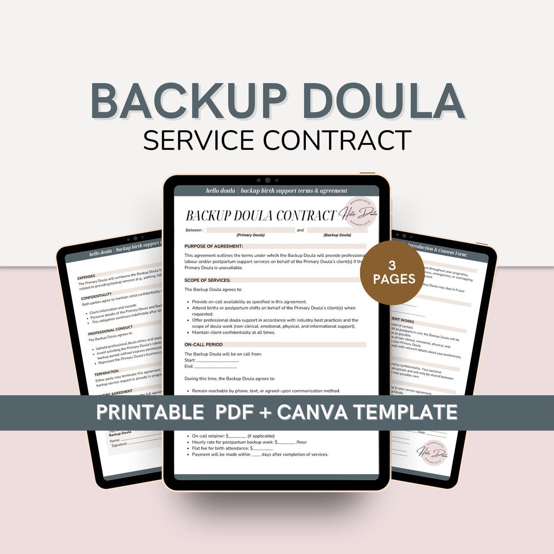 Backup Doula Contract & Service Agreement | Editable Canva Template for ...