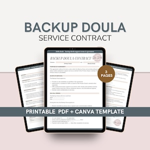 Plantilla de contrato de doula de respaldo / Acuerdo de cobertura editable