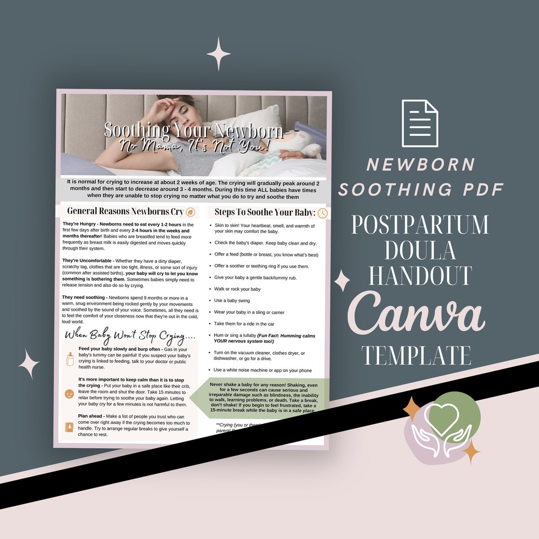 Newborn Soothing Cheat Sheet Newborn Care Postpartum Doula Handouts ...