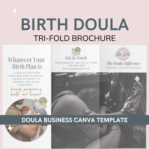 Birth Doula Tri-Fold Brochure Template | Editable Canva Marketing Brochure for Prenatal Services