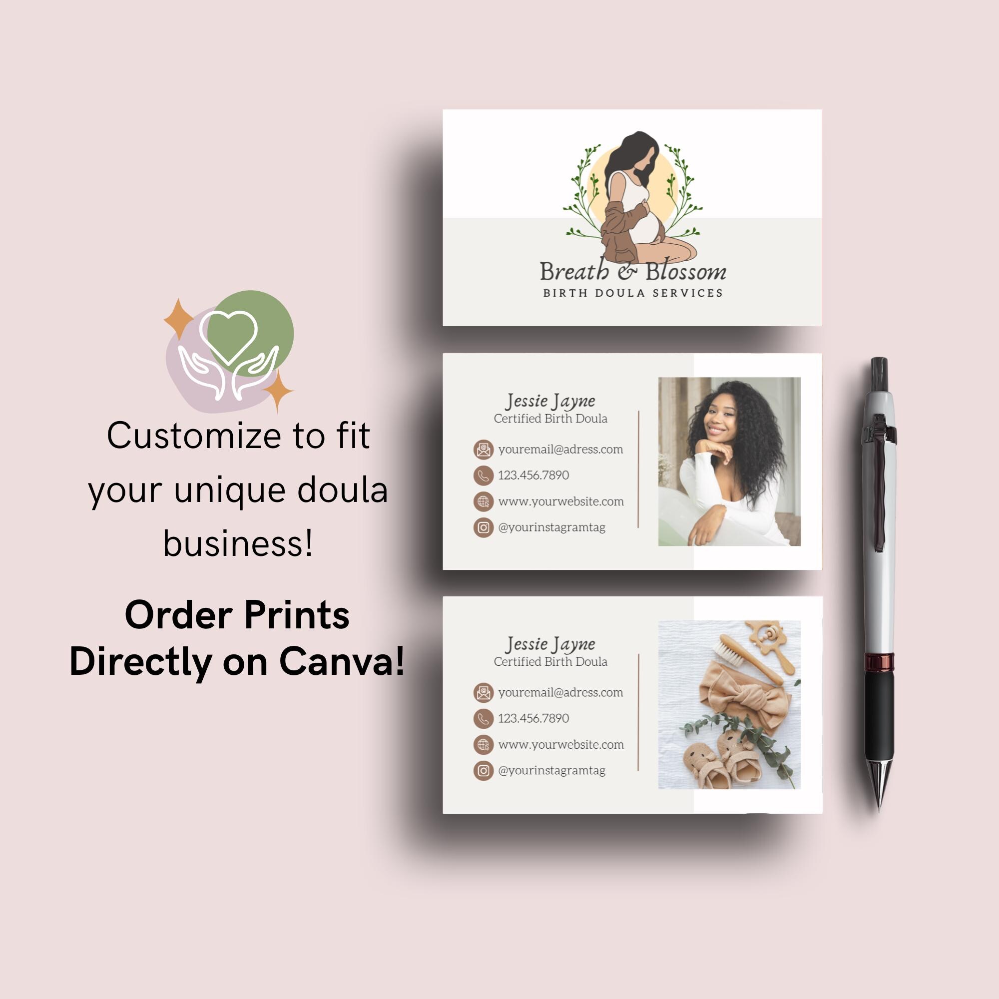 Doula Business Card Editable Canva Template | Professional Marketing ...
