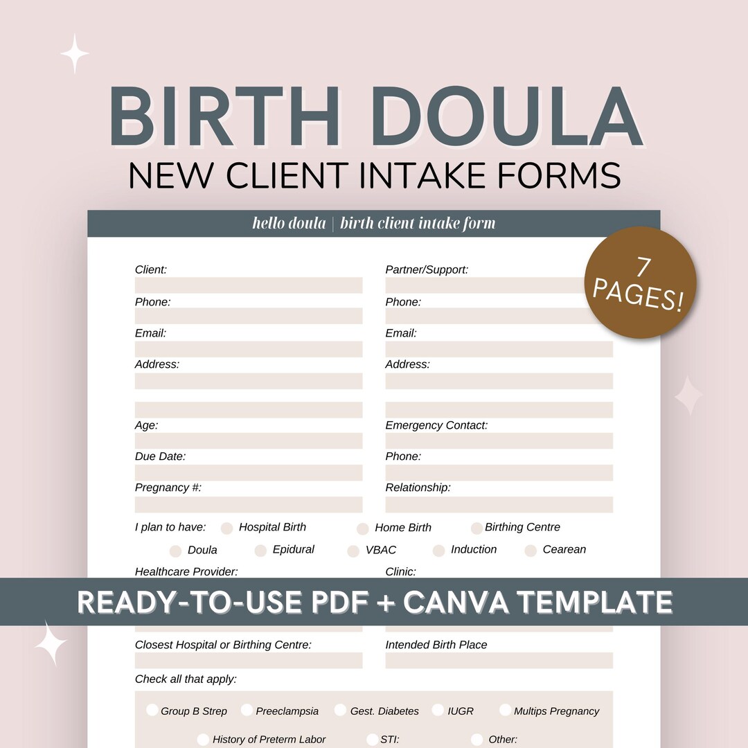Birth Doula New Client Intake Forms | Editable Canva Templates for ...