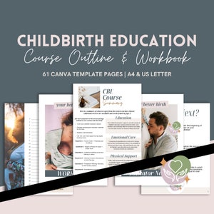 Geburtsbildungskurs vorgeschriebene Gliederung | Bearbeitbare Canva-Lehrvorlage | Doula & Schwangerschaftskurs Curriculum-Planer