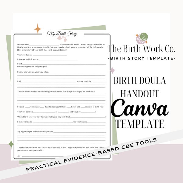 Birth Story Fill-in-the-blank Doula Client Keepsake | Birth Doula Handout | Doula Templates