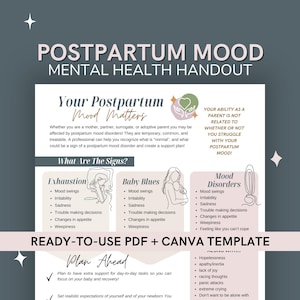 Postpartum Mood Disorder Handout: Editable Canva Template & PDF