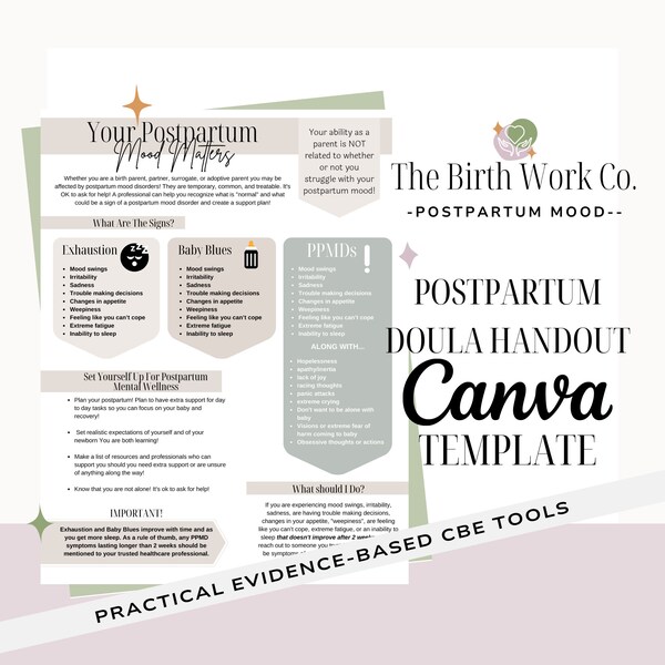 Mind Your Postpartum Mood | Postpartum Doula Handout | Childbirth Education | Doula Templates