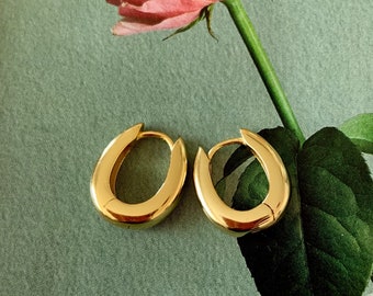 Klobige Creolen | 18 Karat vergoldetes Sterlingsilber | Schmuck im Vintage-Stil | Minimalistische Ohrringe