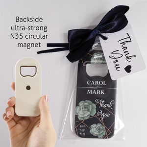 Bulk Wedding Favor Magnets, Black Themed Bottle Opener Save the Date Magnets with Bags and Ribbon Bowties