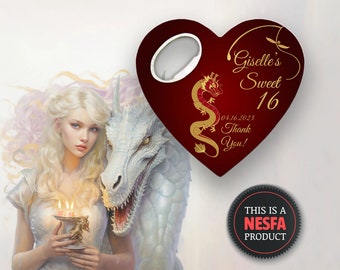 Personalized Dragon-Themed Heart-Shaped Bottle Opener for Quinceañera and Sweet 16 Parties