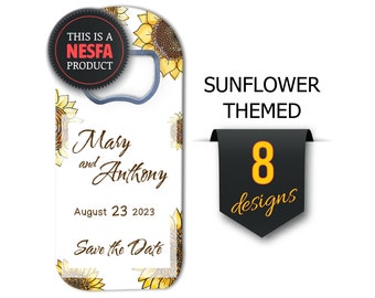 Wedding Favor Bottle Opener Magnets, Sunflower Themes, Customizable Save the Date Gifts for Guests in Bulk