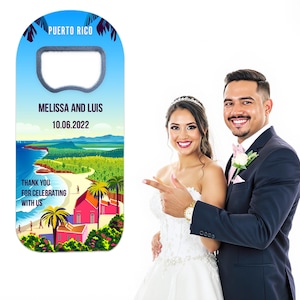 Puerto Rico Wedding Favor: Custom Bottle Opener Magnet - Bulk