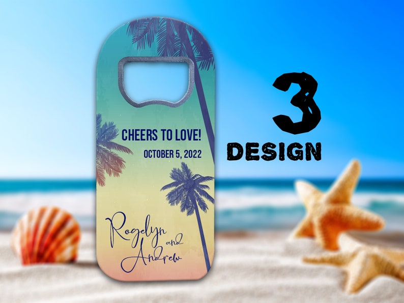 Tropical Wedding Favor Magnets with Beach Themes for Guests in Bulk, Custom Bottle Opener Fridge Magnet Favour Save the Dates