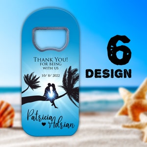 Tropical Wedding Favor Magnets with Beach Themes for Guests in Bulk, Custom Bottle Opener Fridge Magnet Favour Save the Dates