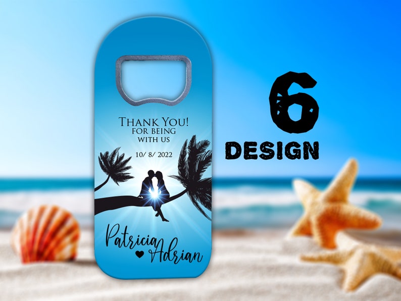 Tropical Wedding Favor Magnets with Beach Themes for Guests in Bulk, Custom Bottle Opener Fridge Magnet Favour Save the Dates