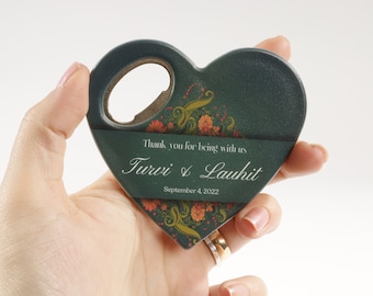 Indian Wedding Favors for Guests in Bulk, Heart Shaped Fridge Magnet Favors for Hindu Wedding Ceremonies and Save the Dates