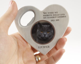 Cat and Dog Loss Memorial Photo Magnets • Customizable Heart Shaped Pet Loss Bottle Openers
