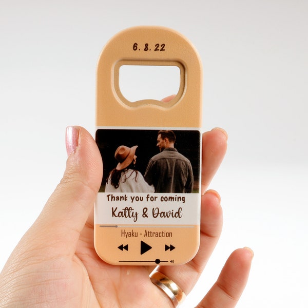 Favorite Song Wedding Favor Bottle Opener Magnets for Guests in Bulk, Custom Wedding Song Save the Dates, Music Lover Gifts