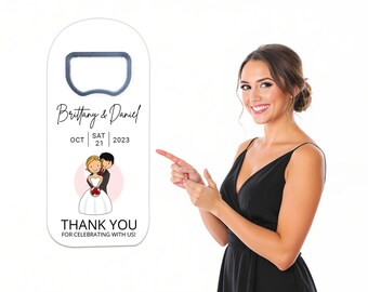 Personalized Wedding Favor Bottle Opener Magnets with Custom Names and Date