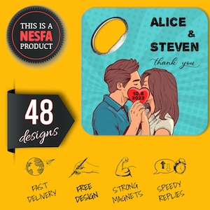 Wedding Coaster Favors for Guests in Bulk, Personalized Drink Coaster Bottle Opener Save the Date Fridge Magnets