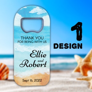 Tropical Wedding Favor Magnets with Beach Themes for Guests in Bulk, Custom Bottle Opener Fridge Magnet Favour Save the Dates