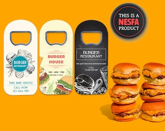 CUSTOMER GIVEAWAY Fridge Magnets with Cap Openers for Burger Restaurants, Bottle Opener Customer Gift Swags for Restaurants